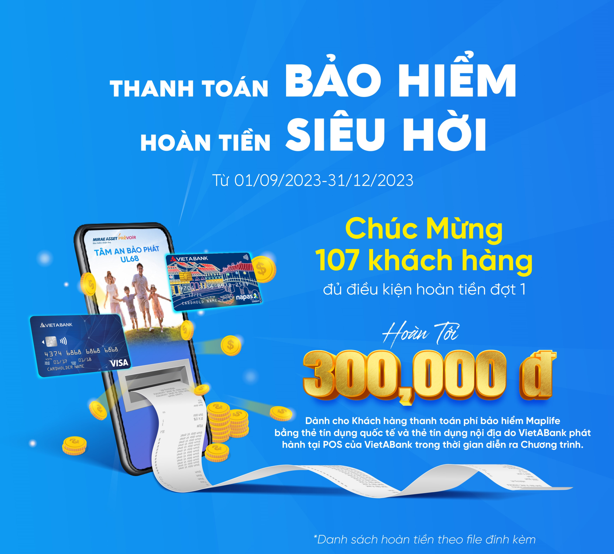 Danh sách khách hàng hoàn tiền đợt 1 CT Thanh toán bảo hiểm, hoàn tiền siêu hời